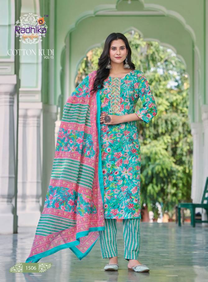 Cotton Kudi Vol 15 By Radhika Cotton Printed Kurti With Bottom Dupatta Wholesale Price In Surat
